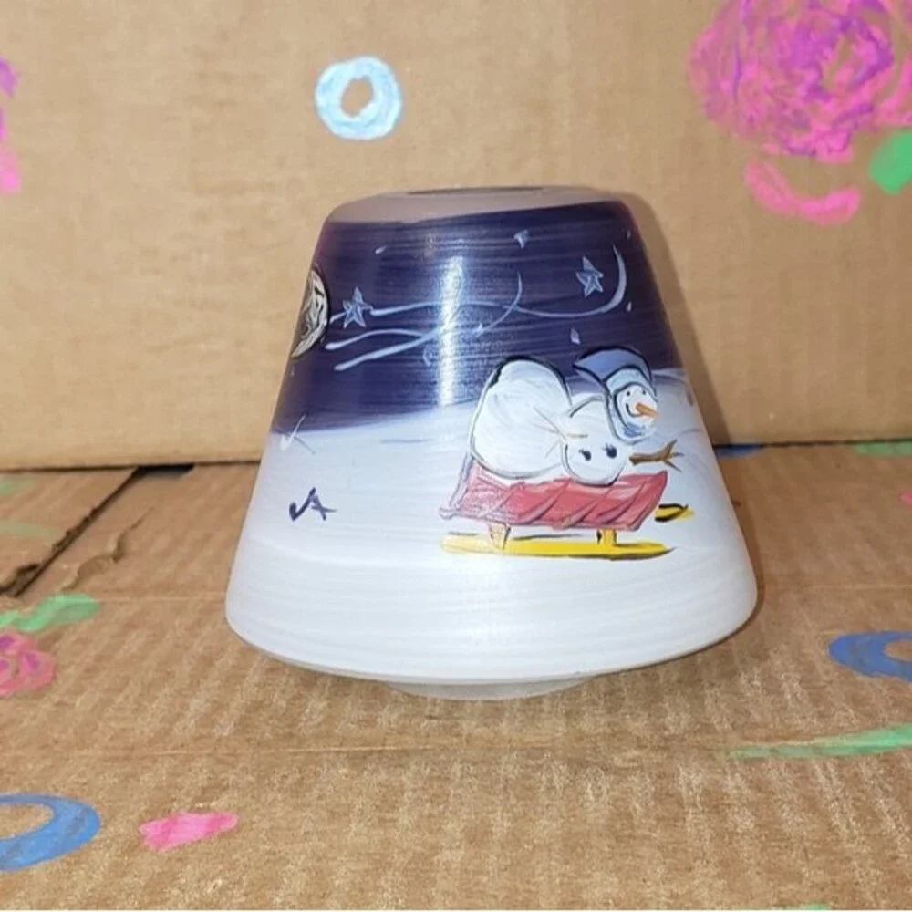 CANDLE SHADE TOPPER HAND PAINTED WINTER SNOWMEN